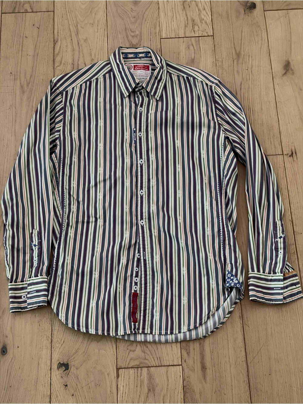 Robert Graham Men's Long-Sleeve Striped Button-Down - Navy, White, Green